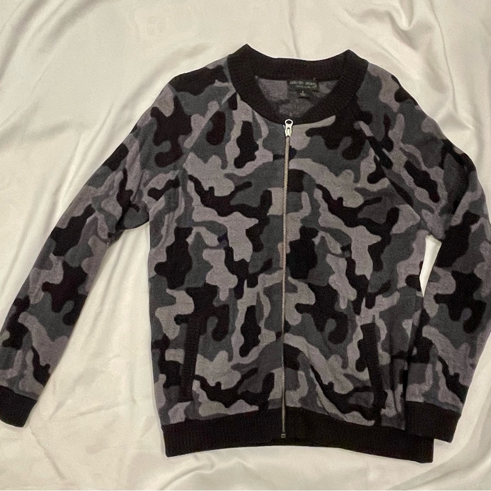 Barefoot Dreams indigo camo bomber zip up
